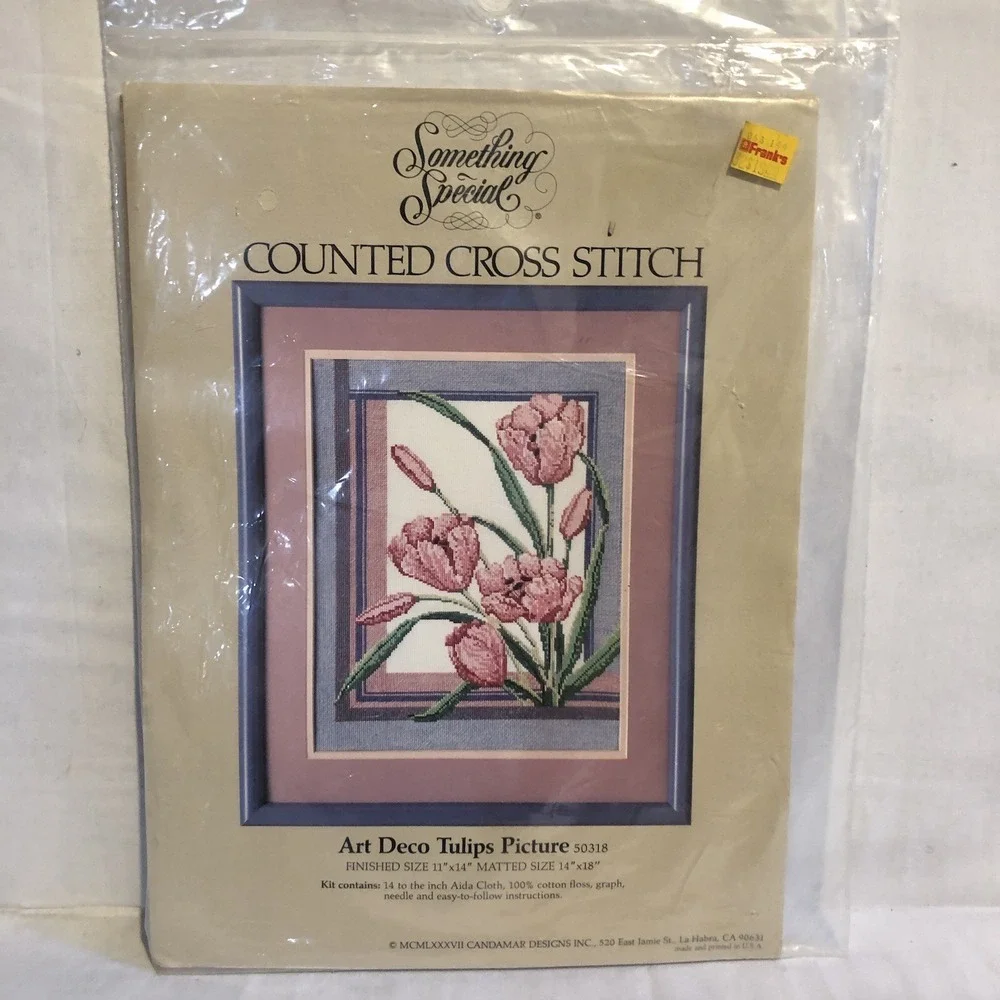 Vintage Something Special Art DECO Tulips PICTURE Counted Cross Stitch 1987